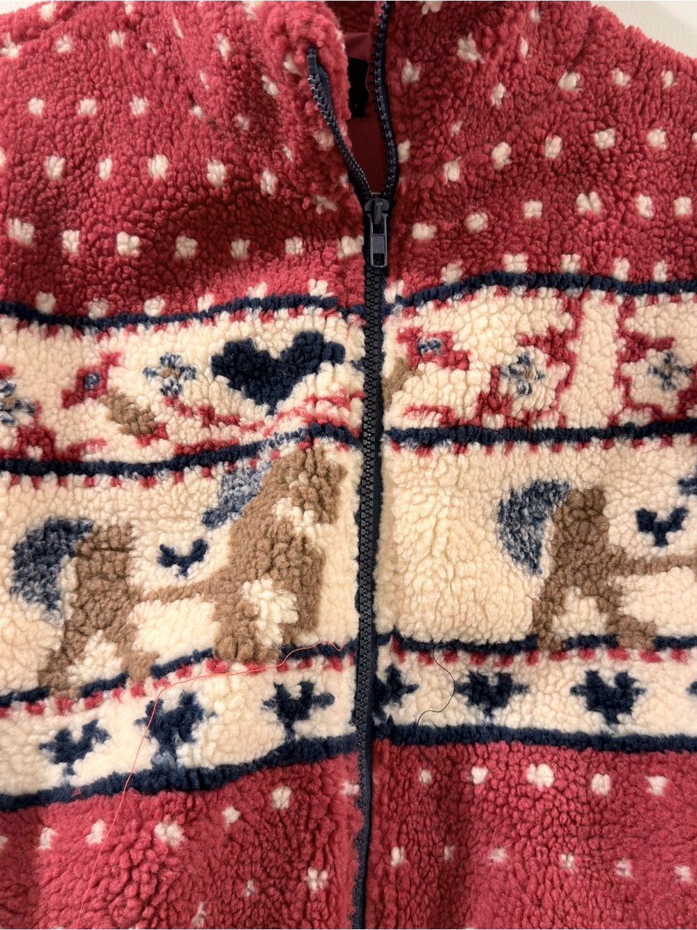 Cider Teddy Sherpa Fleece Zip Jacket Red Heart & Horse Print Size Small NWT - Picture 2 of 5